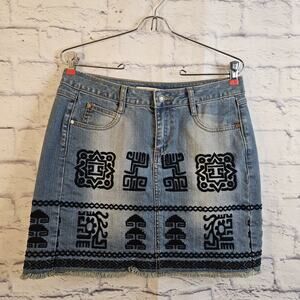 Stetson Womens Embroidered Southwestern Stretch Denim Mini Skirt Blue Size 6